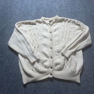 Toorallie Australia Merino Wool Cable Knit Cardigan Sweater Cream XL Cottagecore